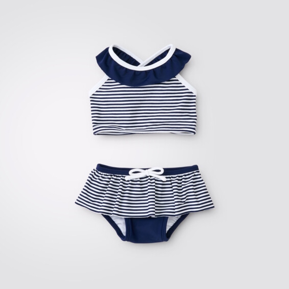 Hanna Andersson Navy and White Striped Baby Girl Bikini Bathing Suit